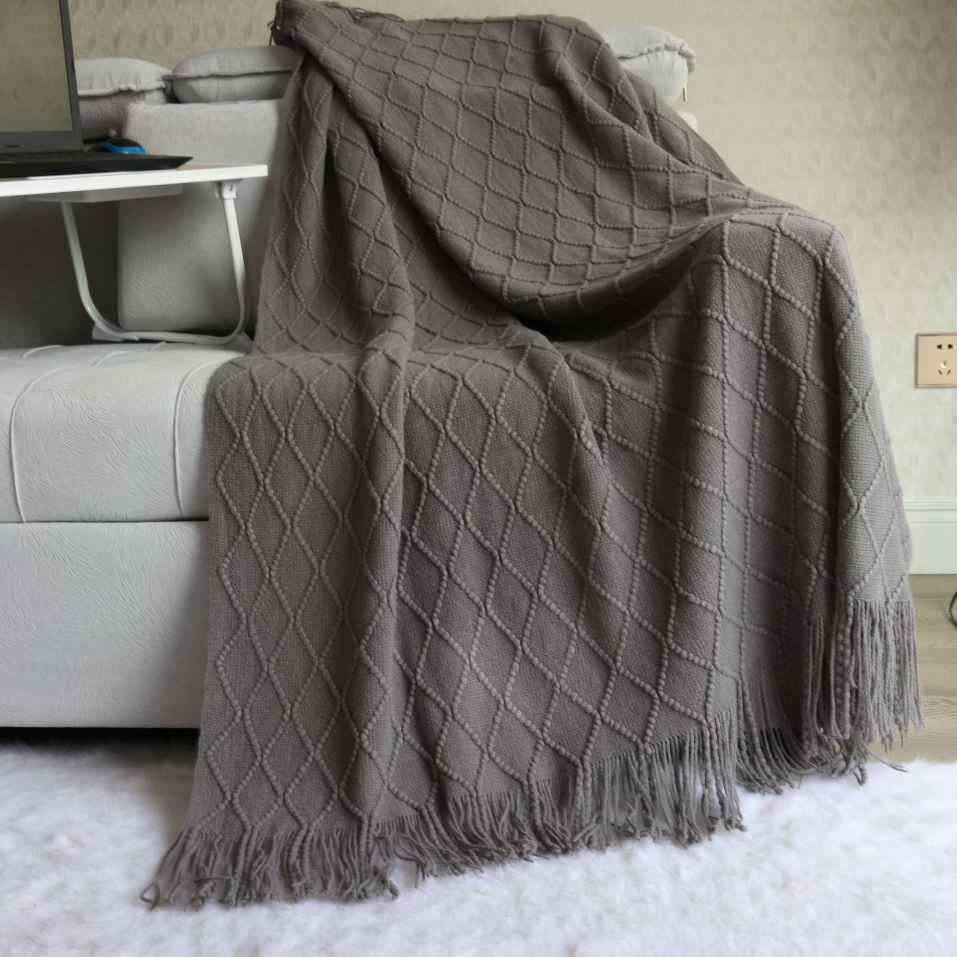 Smoky grey Nordic Minimalist Knit Throw Blanket – 127×180cm Lightweight Smoky grey Nordic Minimalist Knit Throw Blanket – 127×180cm Lightweight