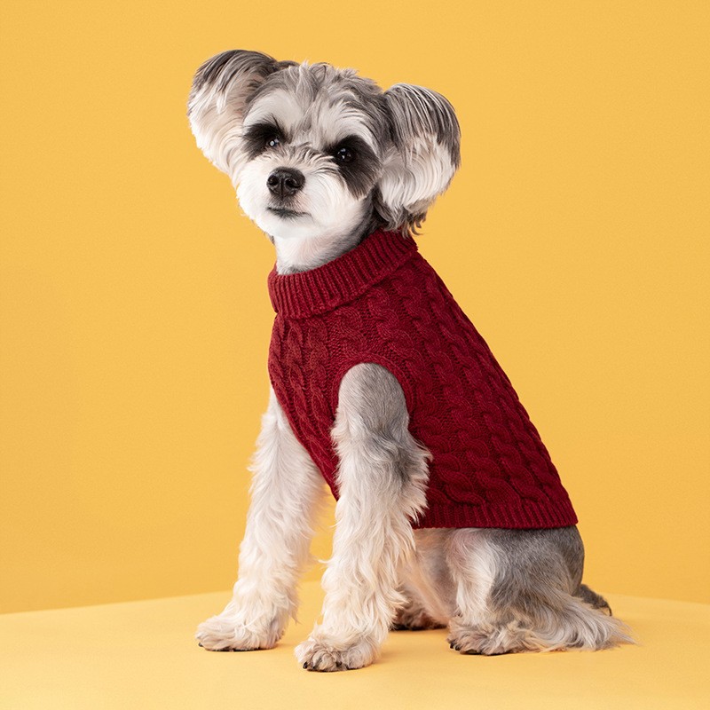Red Fall & Winter Pet Knit Sweater – Solid Color Cable Knit Turtleneck for Small Dogs, Soft Breathable Warm Clothing with 3D Fit Design, Ideal for Teddy, Poodle, and Bichon(Size: M)