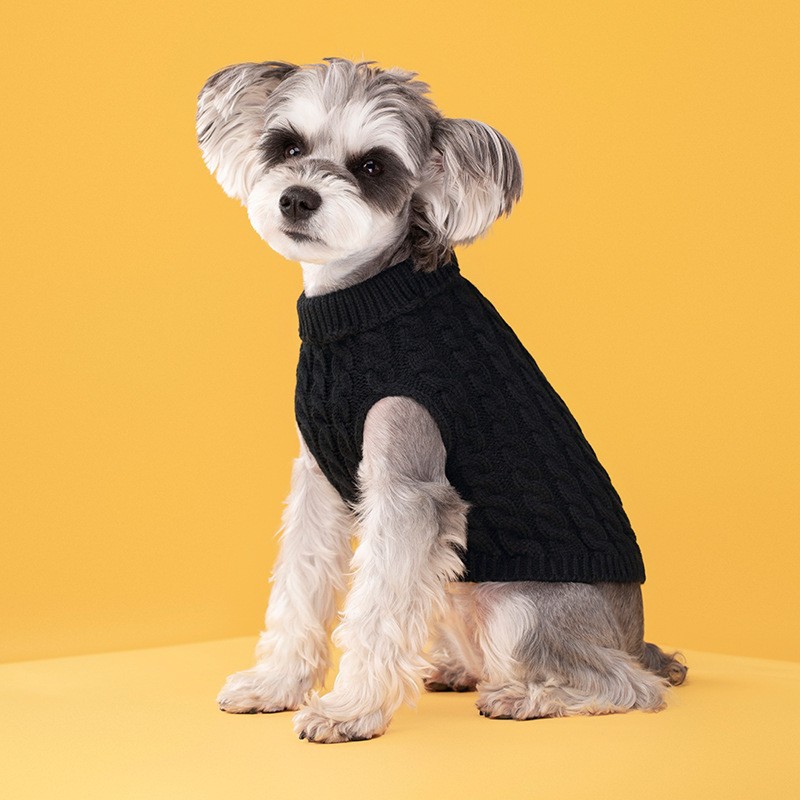 Black Fall & Winter Pet Knit Sweater – Solid Color Cable Knit Turtleneck for Small Dogs, Soft Breathable Warm Clothing with 3D Fit Design, Ideal for Teddy, Poodle, and Bichon(Size: L)