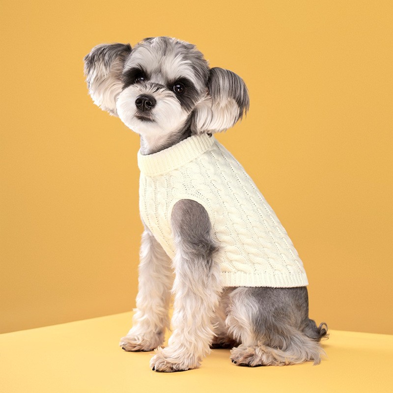 White Fall & Winter Pet Knit Sweater – Solid Color Cable Knit Turtleneck for Small Dogs, Soft Breathable Warm Clothing with 3D Fit Design, Ideal for Teddy, Poodle, and Bichon(Size: XL)