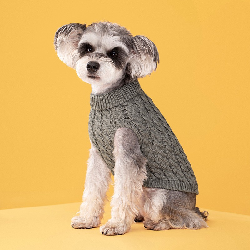 Grey Fall & Winter Pet Knit Sweater – Solid Color Cable Knit Turtleneck for Small Dogs, Soft Breathable Warm Clothing with 3D Fit Design, Ideal for Teddy, Poodle, and Bichon(Size: L)