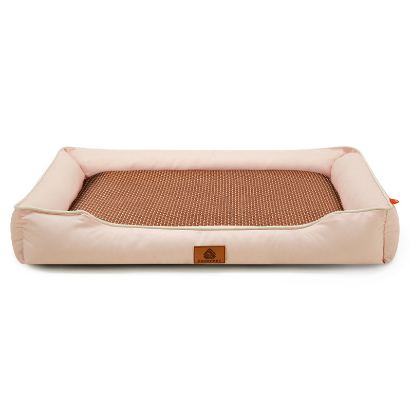 Pink Rectangular Pet Bed with Removable Cooling Mat – Durable 600D Oxford Fabric Dog & Cat Bed, High-Rebound PP Cotton Filling, Non-Slip Base, for Medium to Large Breeds, Includes Free Cooling Pad(Size:L)
