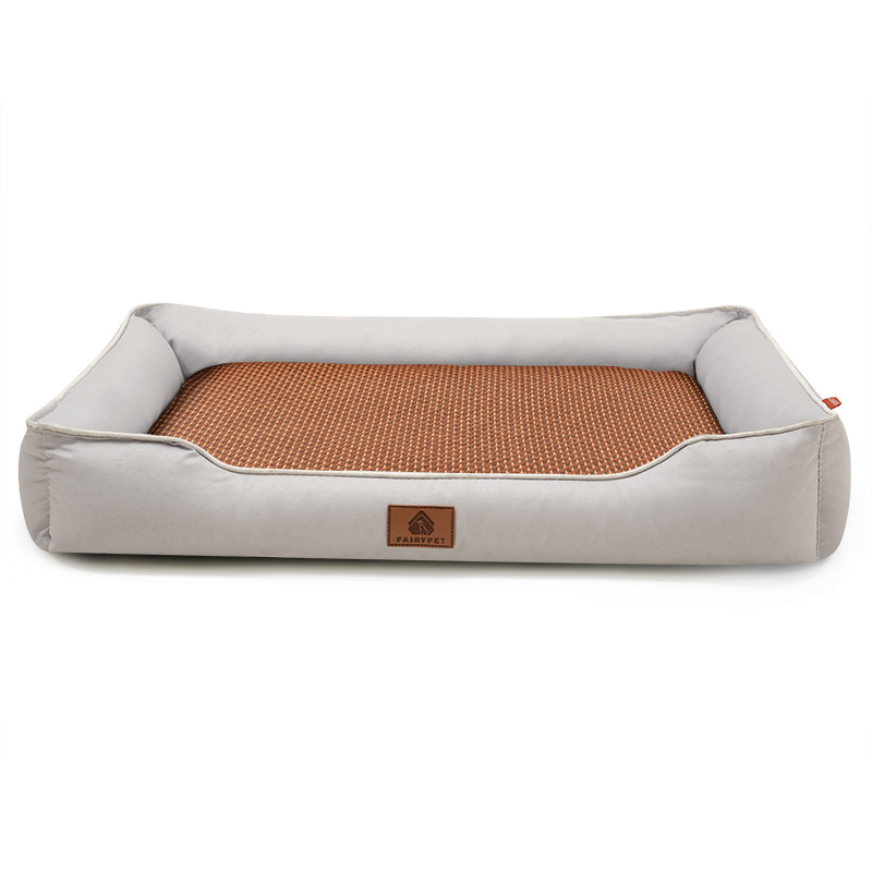 Light grey Rectangular Pet Bed with Removable Cooling Mat – Durable 600D Oxford Fabric Dog & Cat Bed, High-Rebound PP Cotton Filling, Non-Slip Base, for Medium to Large Breeds, Includes Free Cooling Pad(Size:L)