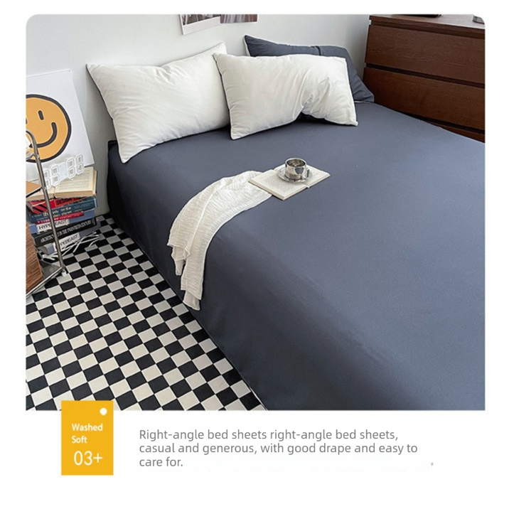 Hazy Blue Washed Cotton Bedding Set - Solid Color Fitted Sheet Style