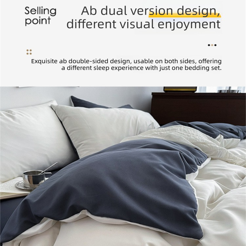 Haze gray Washed Cotton Bedding Set - Solid Color Fitted Sheet Style