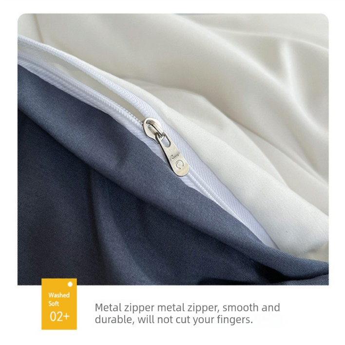 White and Dark Grey Washed Cotton Bedding Set - Solid Color Fitted Sheet Style