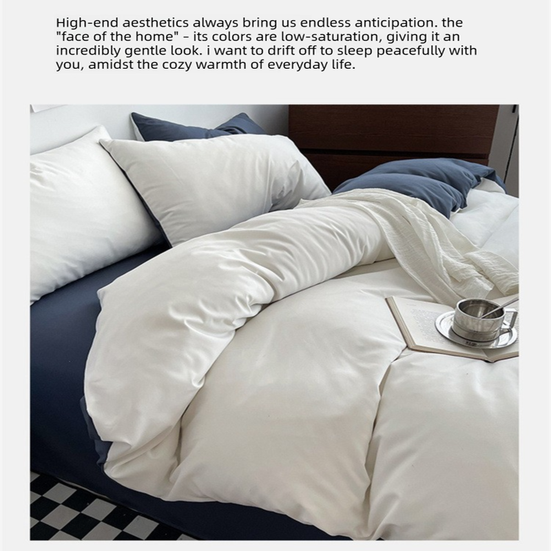 Matcha Cheese Washed Cotton Bedding Set - Solid Color Fitted Sheet Style