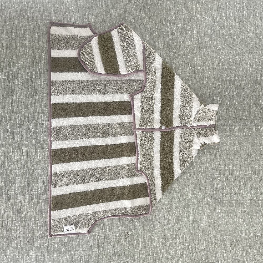 Brown Stripes Super Absorbent Pet Bathrobe with Waist Belt & Neck Snap - Full Coverage Quick-Drying Towel for Dogs & Cats (XL Size)