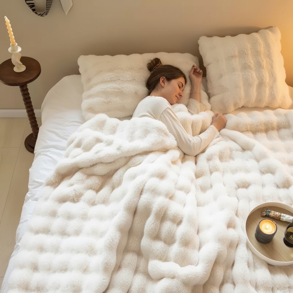 2-Pack White Luxury Tuscany Fleece Rabbit Fur Bubble Blanket (45 x 45 CM) - Double-Sided Thickened Soft Plush Bedding & Cushion Cover 2-Pack White Luxury Tuscany Fleece Rabbit Fur Bubble Blanket (45 x 45 CM) - Double-Sided Thickened Soft Plush Bedding & Cushion Cover