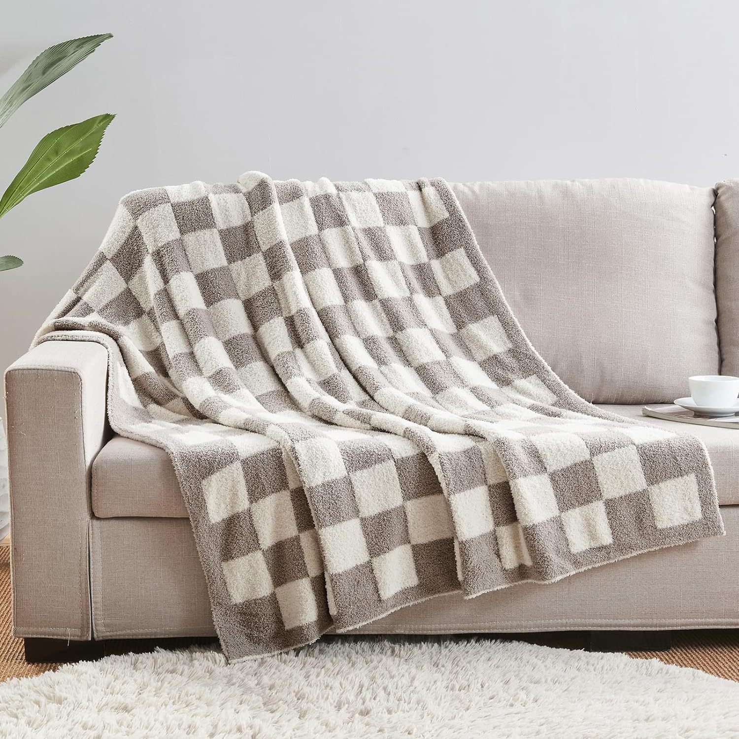 Grey and White Premium Knitted Checkerboard Throw Blanket(130 x 150 CM) - Soft Half-Velvet Fleece Nap Blanket Grey and White Premium Knitted Checkerboard Throw Blanket(130 x 150 CM) - Soft Half-Velvet Fleece Nap Blanket