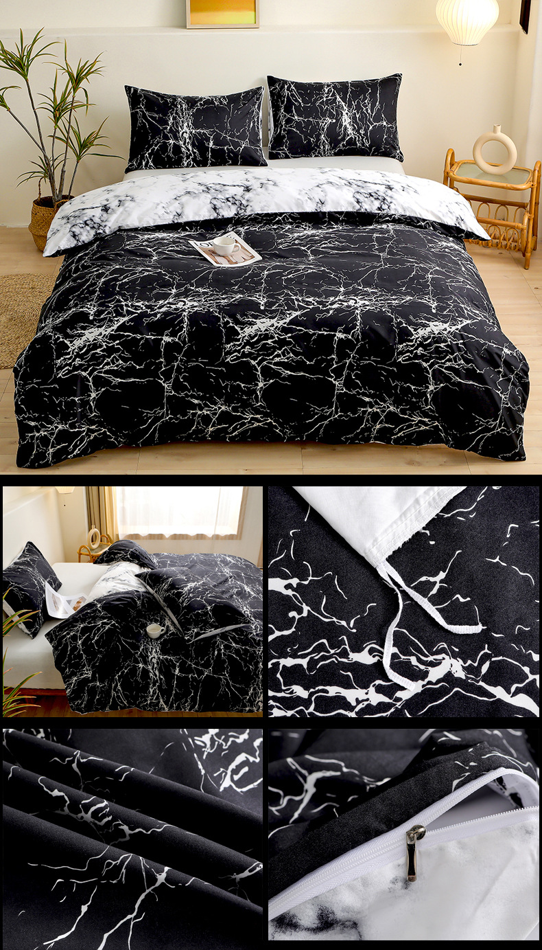4-Piece Black Silhouette Printed Soft-Touch Brushed Bedding Set for 1.5M Bed: 175 x 220 CM Duvet Cover
