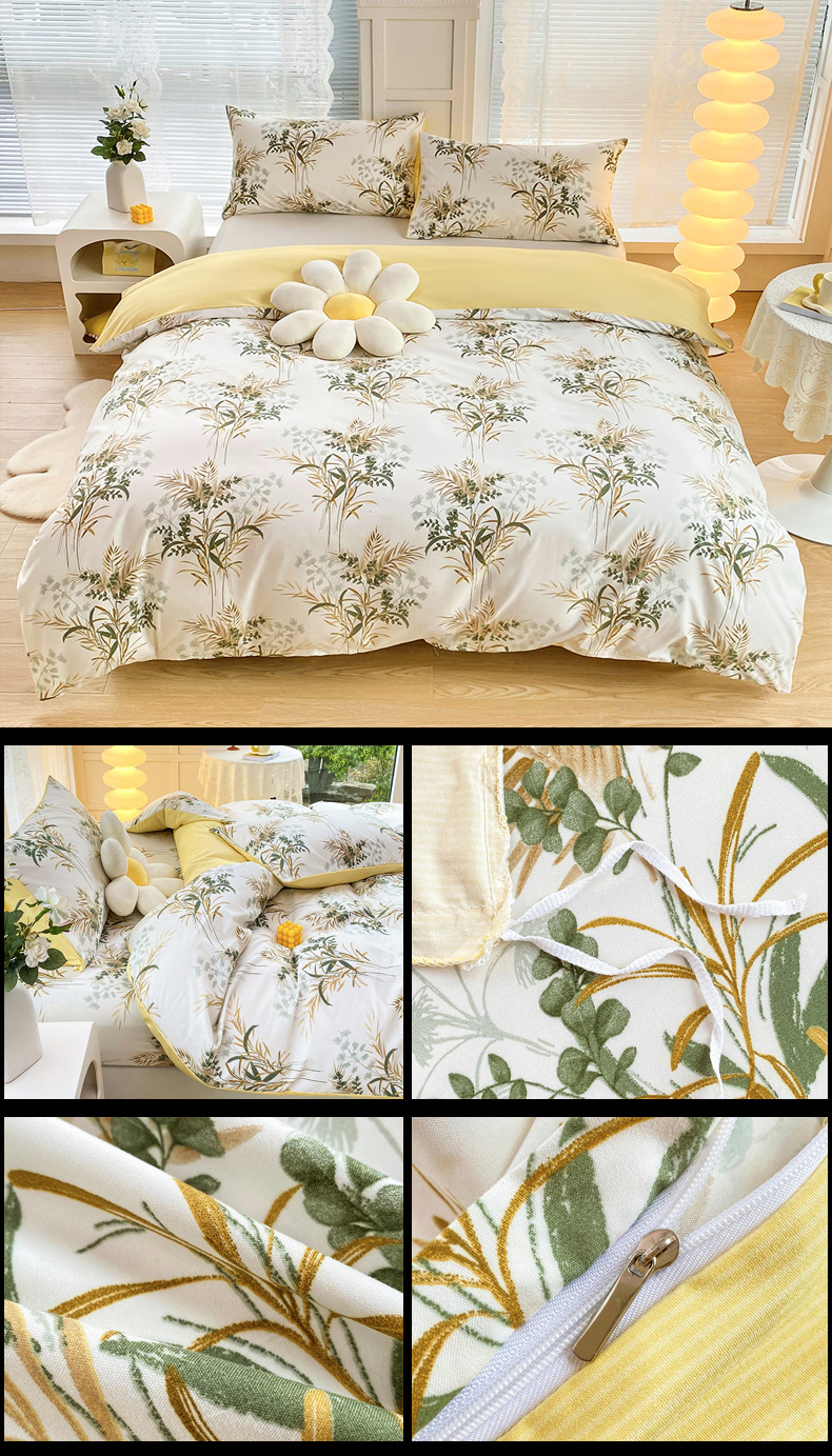 4-Piece Elegant Pink Bouquet Printed Soft-Touch Brushed Bedding Set for 1.8M Bed: 200 x 230 CM Duvet Cover