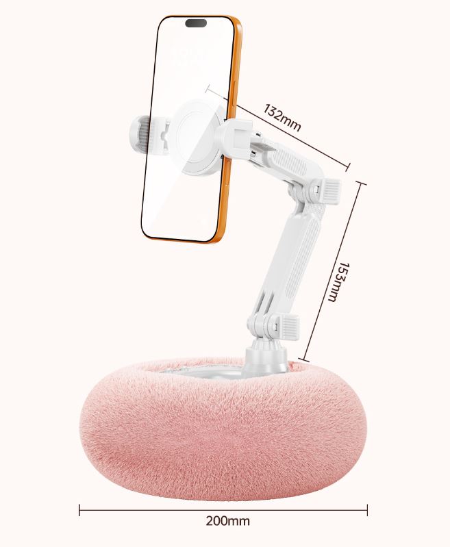 2-in-1 White Soft Plush Pillow Base & Phone Holder - 3-Axis 180° Rotation