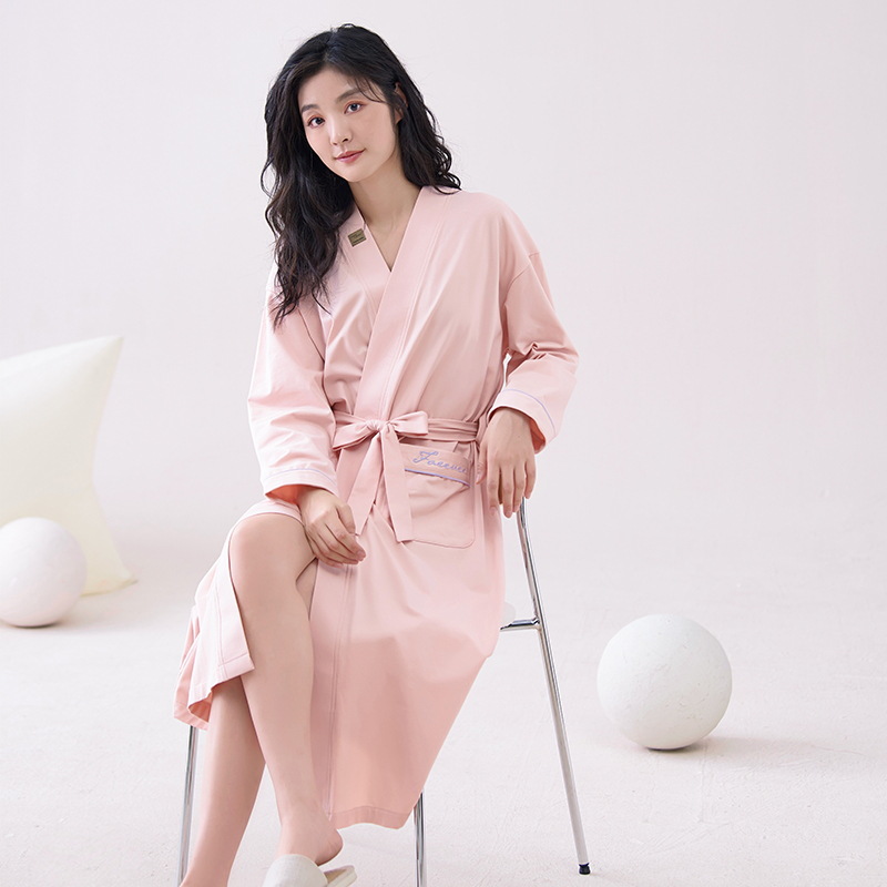 Pink XL size Women's Cotton Robe — Autumn/Winter Bathrobe & Morning Gown | Long Sleeve, Mid-Length, Plus Size | Loose, Comfortable, and Machine Washable | Suitable for All Seasons