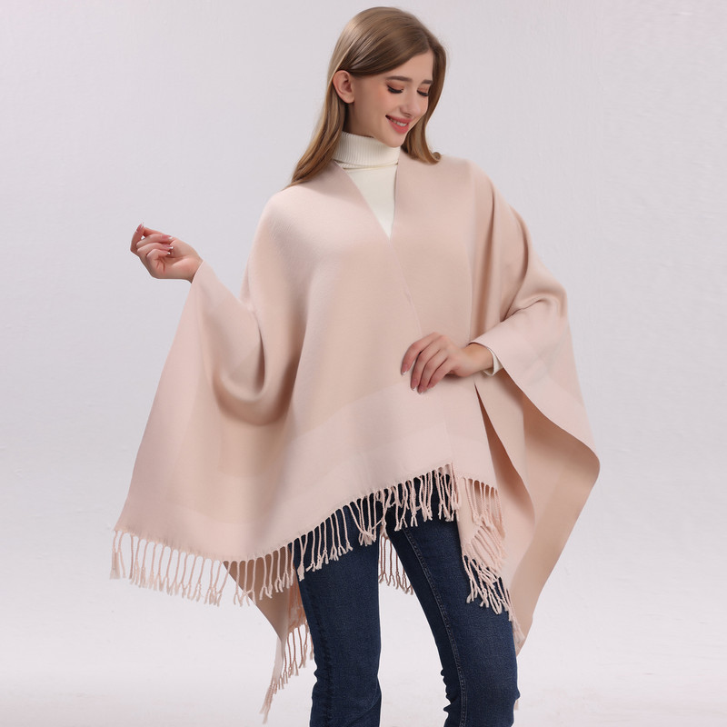 Grey elegant women%27s tassel cape shawl scarf