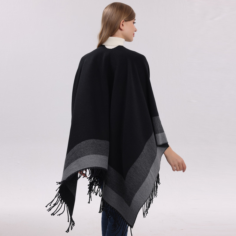 Khaki elegant women%27s tassel cape shawl scarf