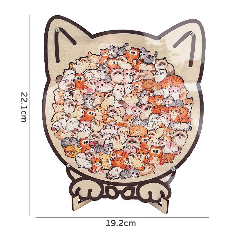 ​Colorful Cat Collection Puzzle - Irregular Shaped Jigsaw with Adorable Kitten Pieces, Stacking Display Stand - Cute Home Decor & Brain Teaser for Kids Adults Ages 6+ - Unique Gift for Cat Lovers