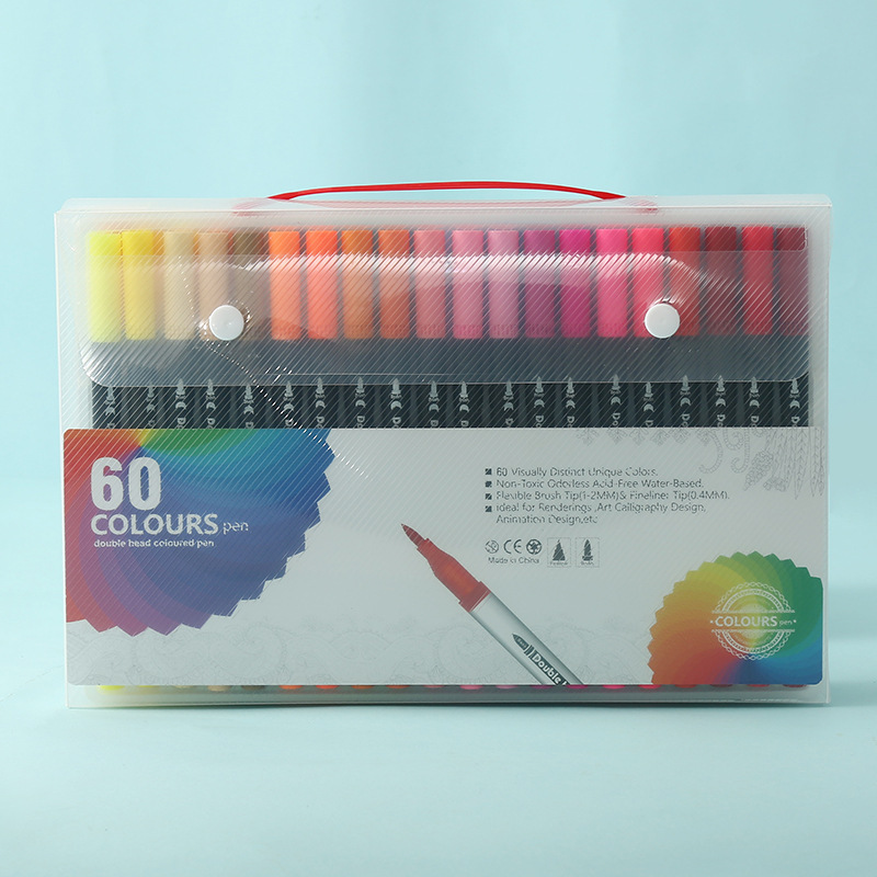 Black 60 COLOURS Dual-Tip Watercolor Marker Set - Colors Washable Art Pens with Brush & Fine Tips for Kids, Students & Artists