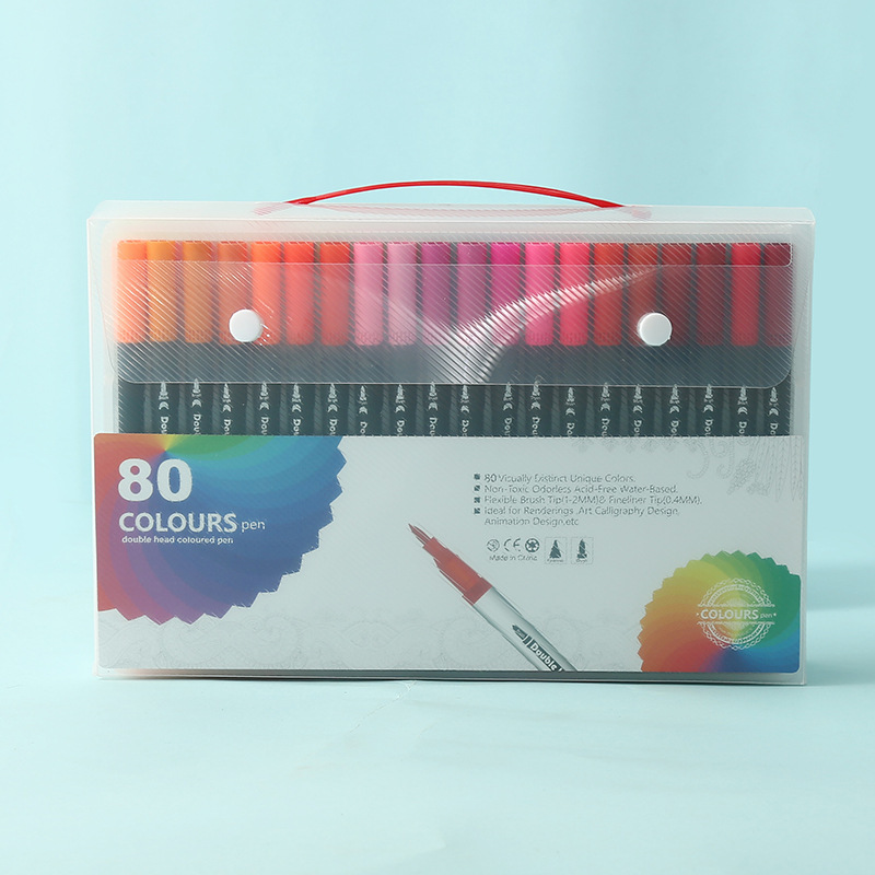 Black 80 COLOURS Dual-Tip Watercolor Marker Set - Colors Washable Art Pens with Brush & Fine Tips for Kids, Students & Artists