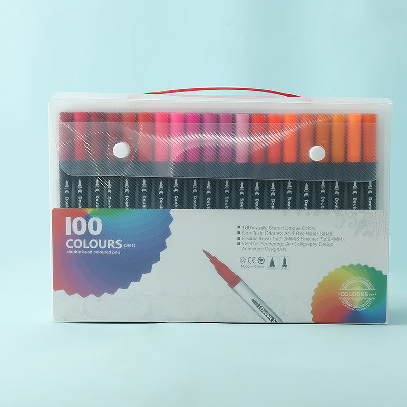 Black 100 COLOURS Dual-Tip Watercolor Marker Set - Colors Washable Art Pens with Brush & Fine Tips for Kids, Students & Artists