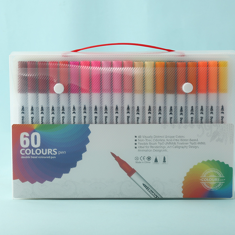 White 60 COLOURS Dual-Tip Watercolor Marker Set - Colors Washable Art Pens with Brush & Fine Tips for Kids, Students & Artists