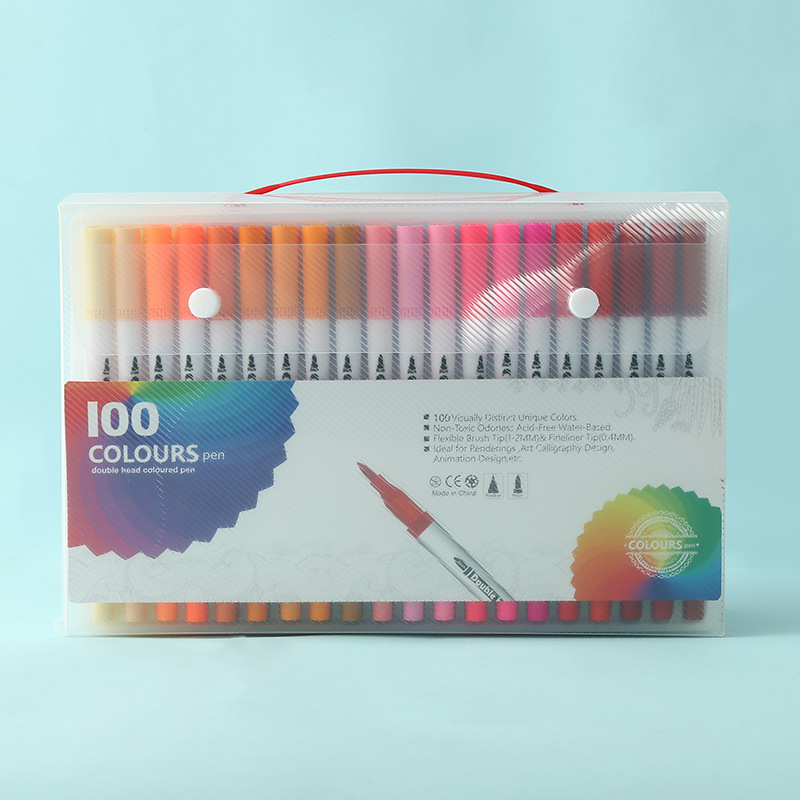 White 100 COLOURS Dual-Tip Watercolor Marker Set - Colors Washable Art Pens with Brush & Fine Tips for Kids, Students & Artists