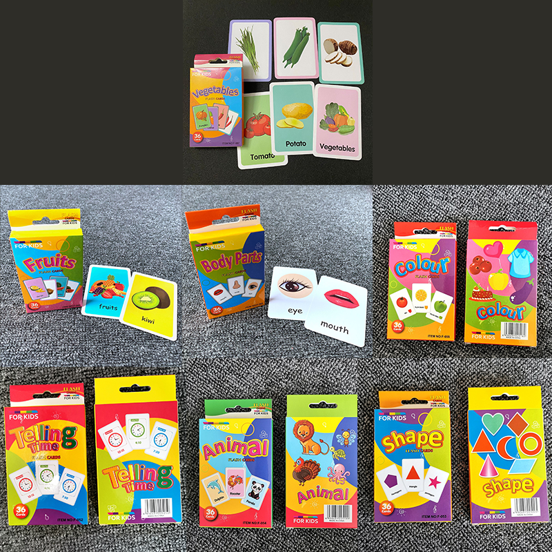 7-Set Kids Early Education Flash Cards, Montessori Cognitive Development Toys for Toddlers Ages 4+, Educational Gift for Boys Girls【Animal+Shape+Colour+Time+Vegetables+Fruits+Body Parts】