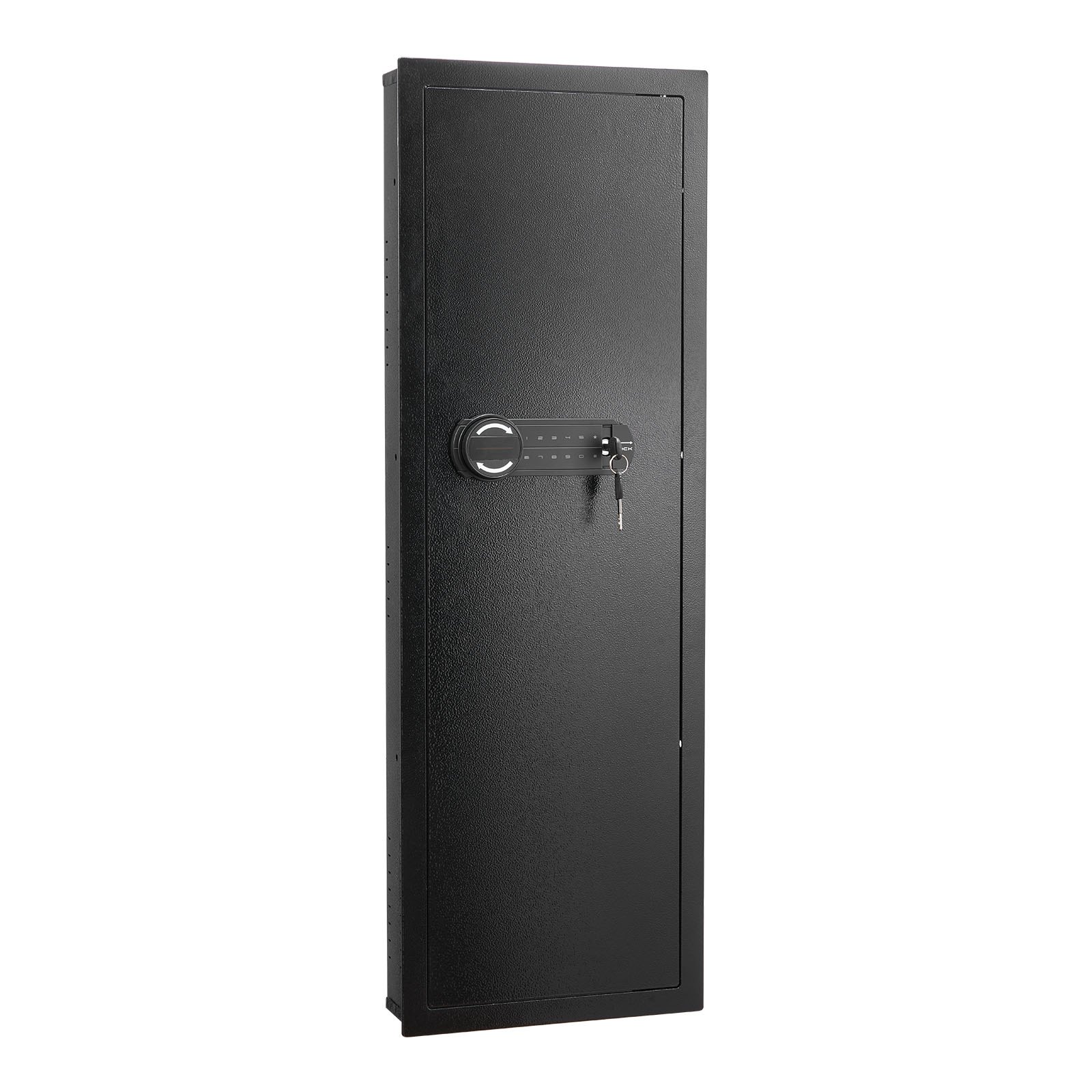 Wall Safe, 4-Tier Hidden Wall Mounted Gun Safe with Password & Key, Q235 Cold-Rolled Steel In-Wall Box with LED Lighting, 3 Adjustable Shelves & Key Holders for Money, Jewelry, Passport, Black