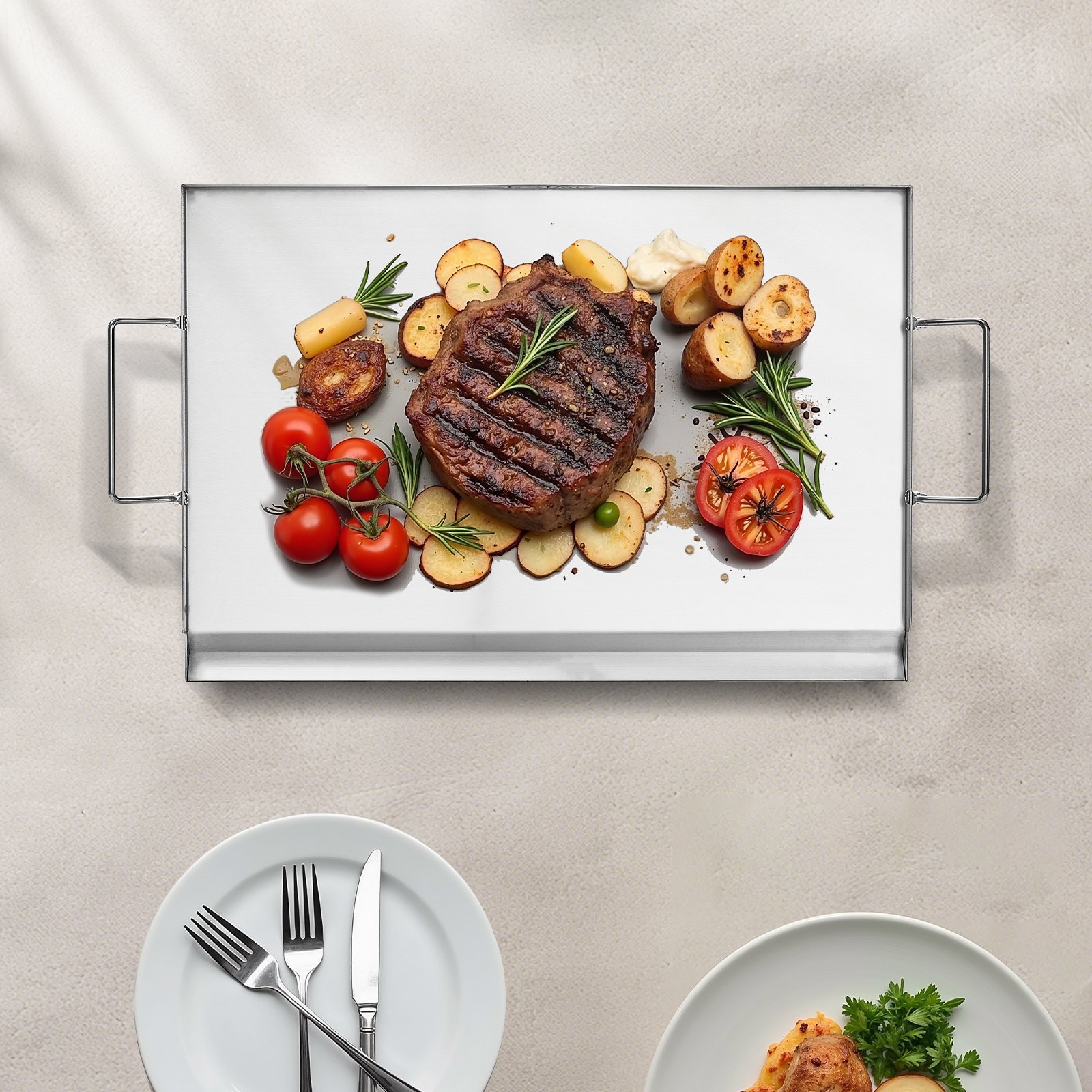 VEVOR Stainless Steel Griddle, 23x16 inch Universal Flat Top Rectangular Plate, Gas Grill Griddle for BBQ Grill, Teppanyaki, Portable Family Cookware with Handle, for Camping Tailgating Party