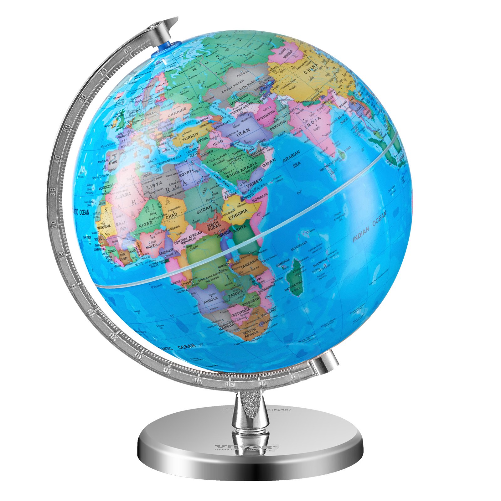 Rotating World Globe with Stand, 203.2 mm, Educational Geographic Globe with Precise Time Zone ABS Material, 360° Spinning Globe for Kids Children Learning Classroom Geography Education