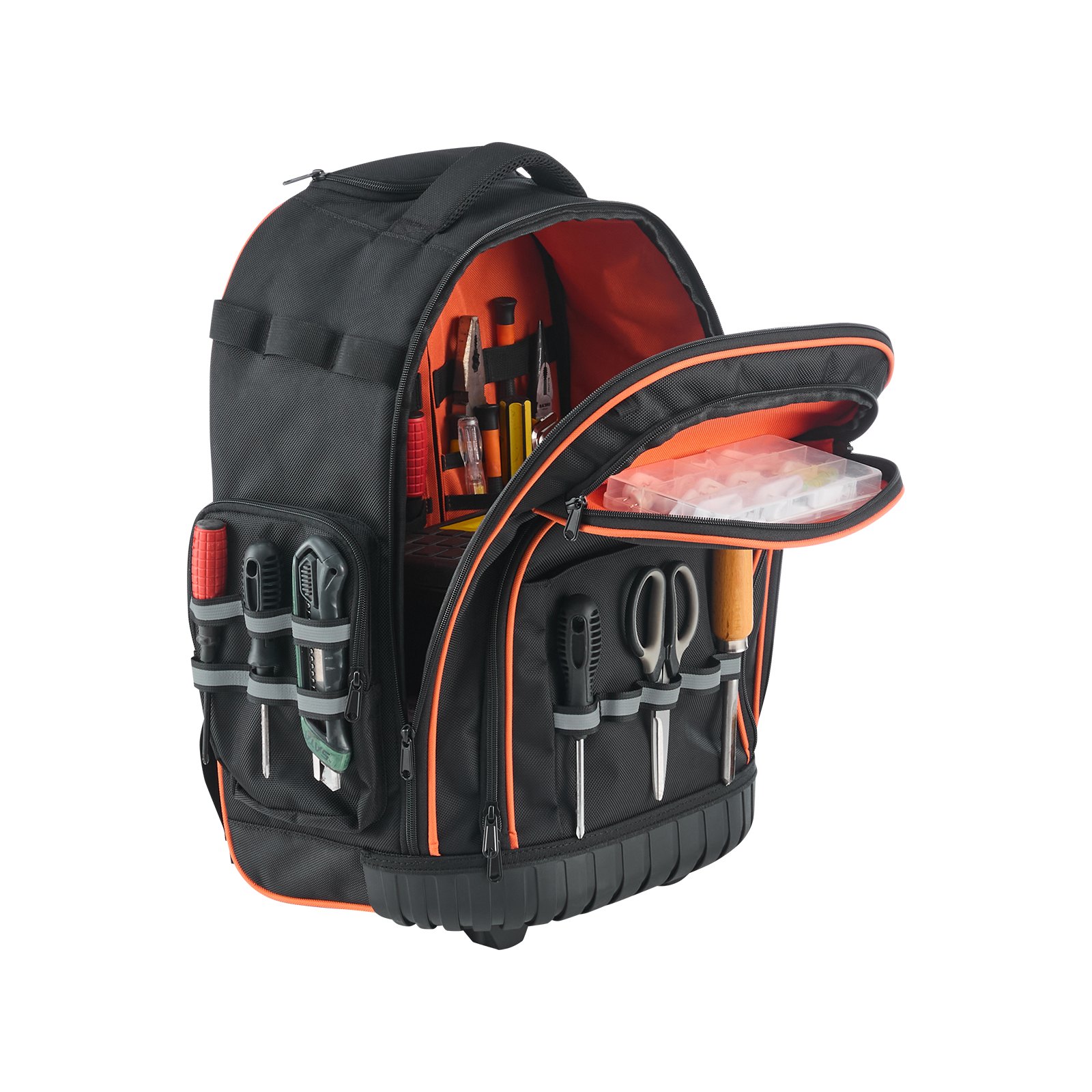 Rolling Tool Backpack, 110 lbs Load Capacity, 45 Pockets Heavy Duty Roller Tool Bag on Wheels, Adjustable Telescoping Handle & Stable Base, Toolbag Organizers for Construction, Mechanic