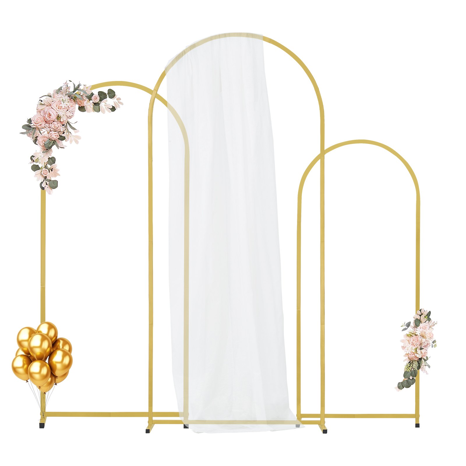Wedding Arch Backdrop Stand, Set of 3, Metal Stable Stand with Case Connection & Chassis Crossbar Design, Easy-to-Assemble Gold Stand with Premium Metal, Fit for Birthday, Celebration, Holiday