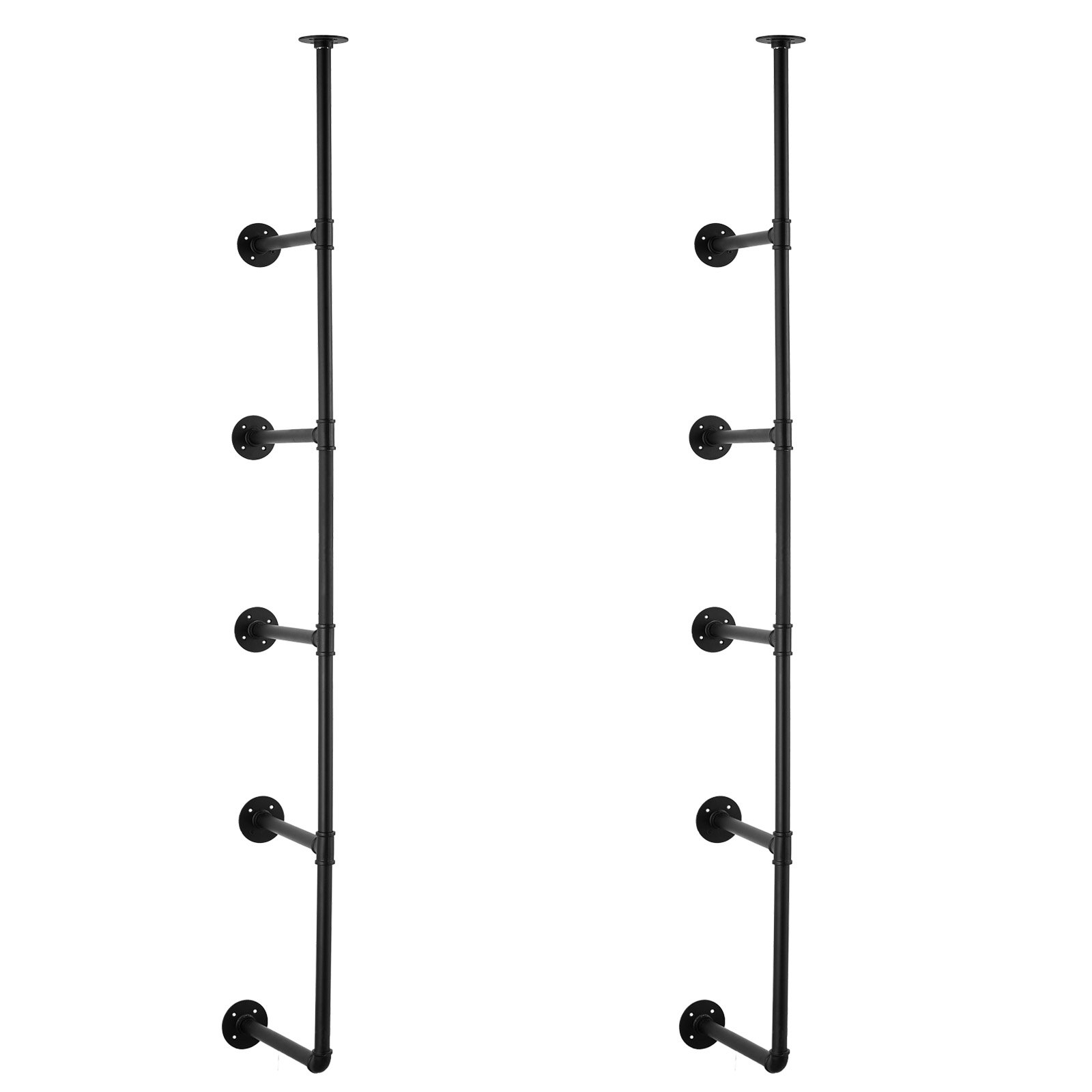 Industrial Pipe Shelf, 5 Tier 2PCS, 9.84in Applicable Board Width Wall-Mount Floating Rustic Wood Shelves Bracket Bookshelf,Storage Holder for Kitchen Bedroom Bathroom, (Planks NOT Included)
