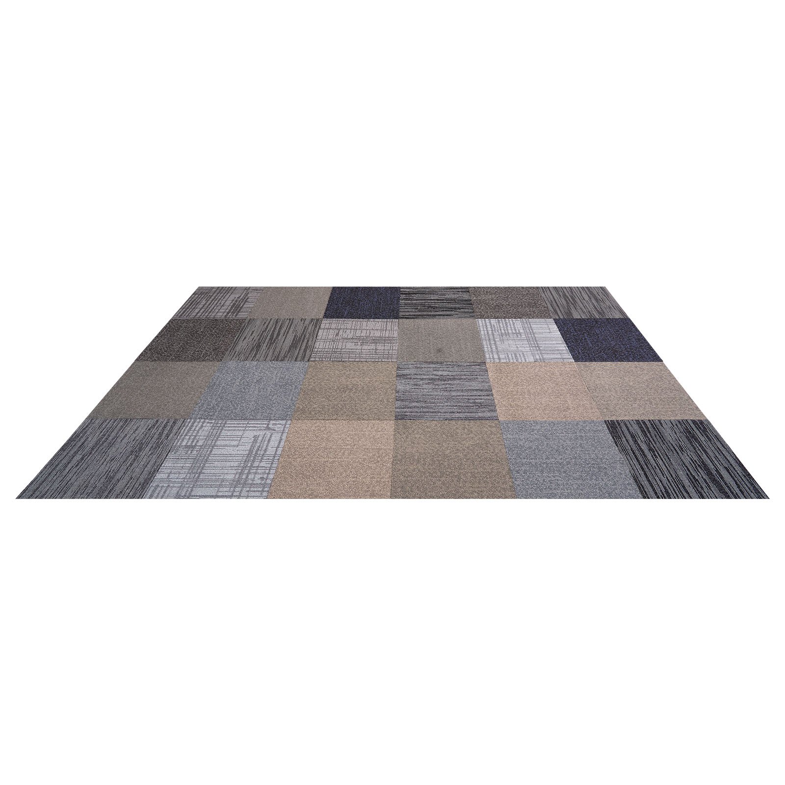 Carpet Tiles Reusable 508 x 508 mm, 24 PCS Modular Carpet Square Rug, Commercial Floor Soft Padded for Seamless Cover 6.2㎡, Easy DIY Replacement for Living Room Bedroom Office Indoor, Multicolor