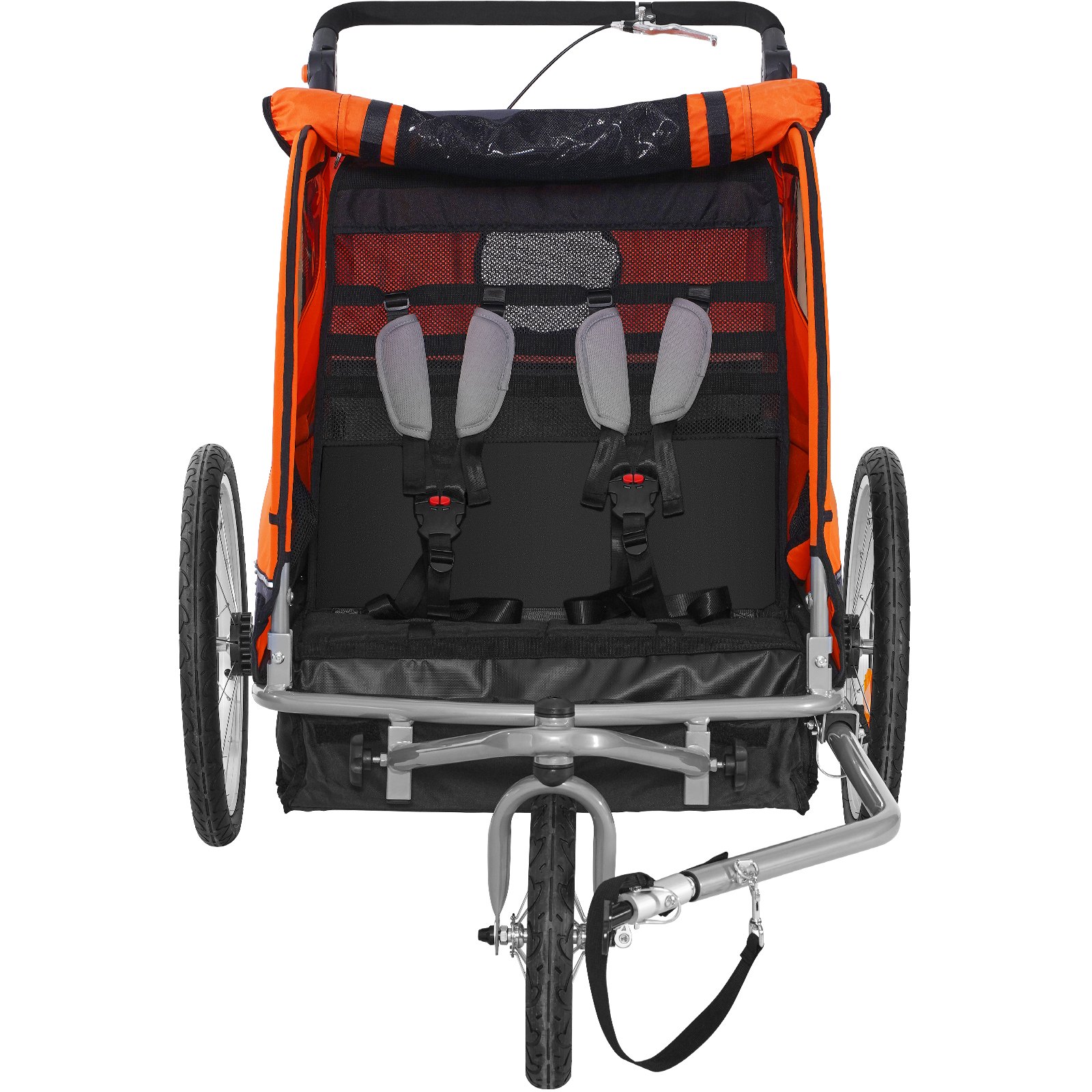 Bike Trailer for Toddlers, Kids, Double Seat, 45 kg Load, 2-In-1 Canopy Carrier Converts to Stroller, Tow Behind Foldable Child Bicycle Trailer with Universal Bicycle Coupler, Orange and Gray
