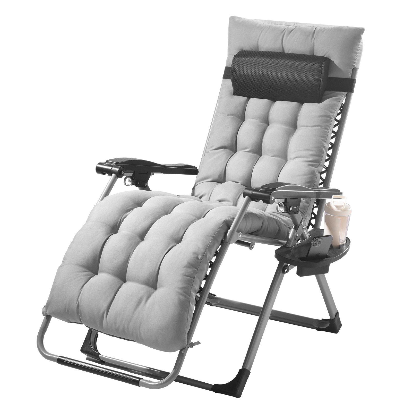 Zero Gravity Chair, 26 inch Zero Gravity Recliner Lounge Chair for Indoor and Outdoor, Adjustable Anti Gravity Chair with Cushion, Headrest, Footrest, and Cupholder, 500 lbs, Gray