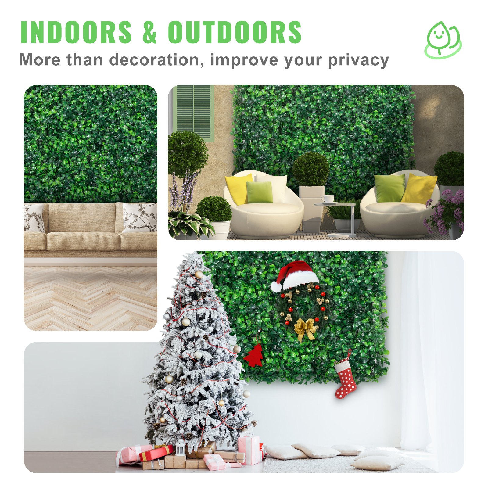 VEVOR Artificial Boxwood Panel UV 12pcs Boxwood Hedge Wall Panels Artificial Grass Backdrop Wall 20X20" 4cm Green Grass Wall Fake Hedge for Decor Privacy Fence Indoor Outdoor Garden Backyard