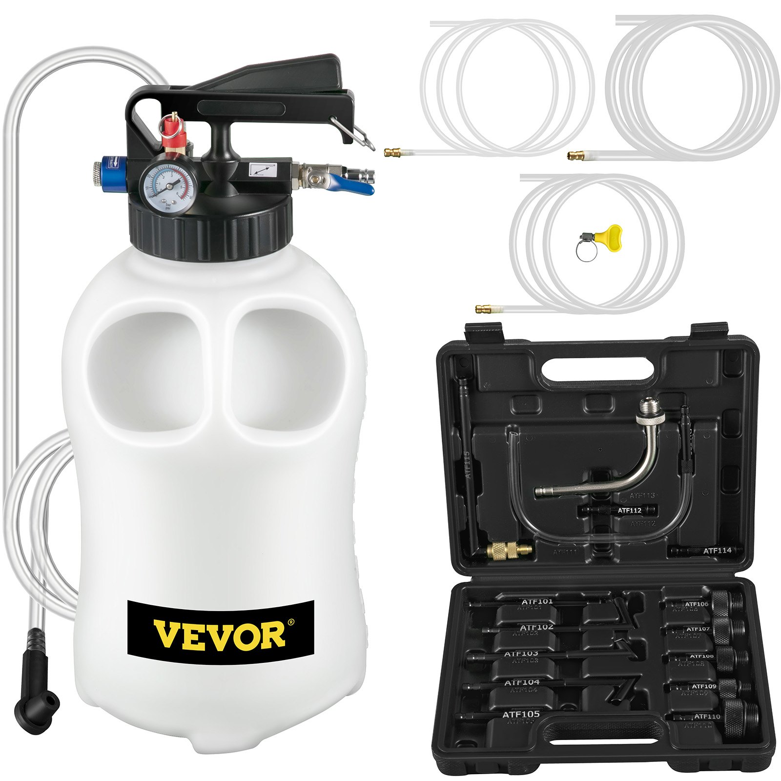 Transmission Fluid Pump 2 Way ATF Refill System Dispenser, Oil and Liquid Extractor 10 Liter Large Capacity, Automatic Transmission Fluid Pump Tool Set with 14 Pieces ATF Filler Adapters