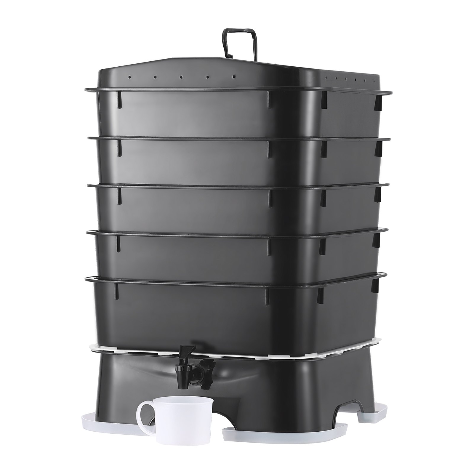 5-Tray Worm Composter, 50 L Worm Compost Bin Outdoor and Indoor, Sustainable Design Worm Farm Kit, for Recycling Food Waste, Worm Castings, Worm Tea, Vermiculture and Vermicomposting