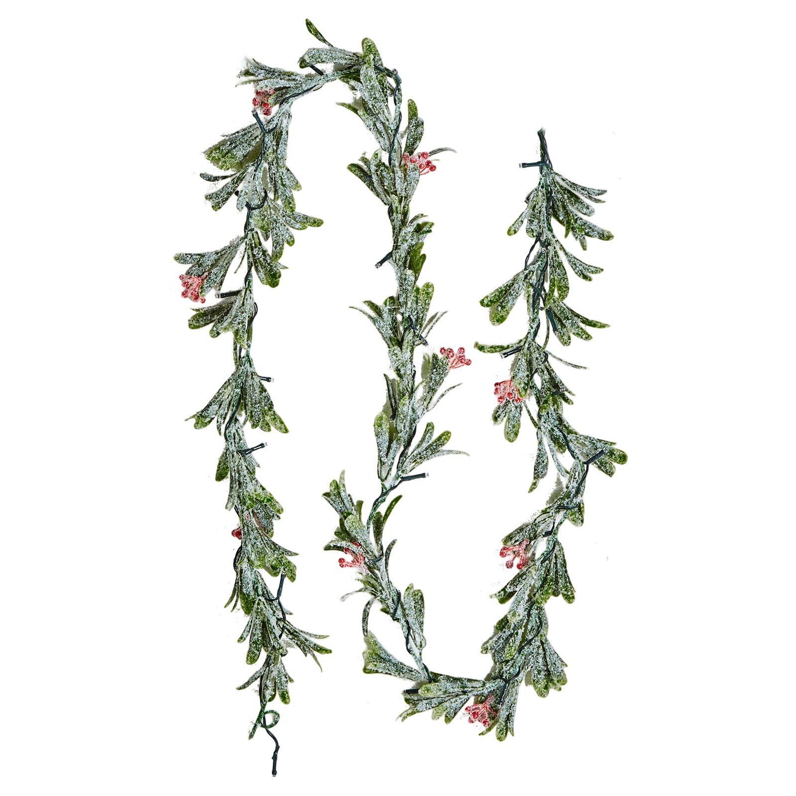 Christmas Garland, 2011 mm Realistic Greenery Decorated with Vines, Olive Leaves, and Berries, Evergreen Faux Garlands with Light String for Indoor Outdoor Xmas Decoration on Mantel Fireplace