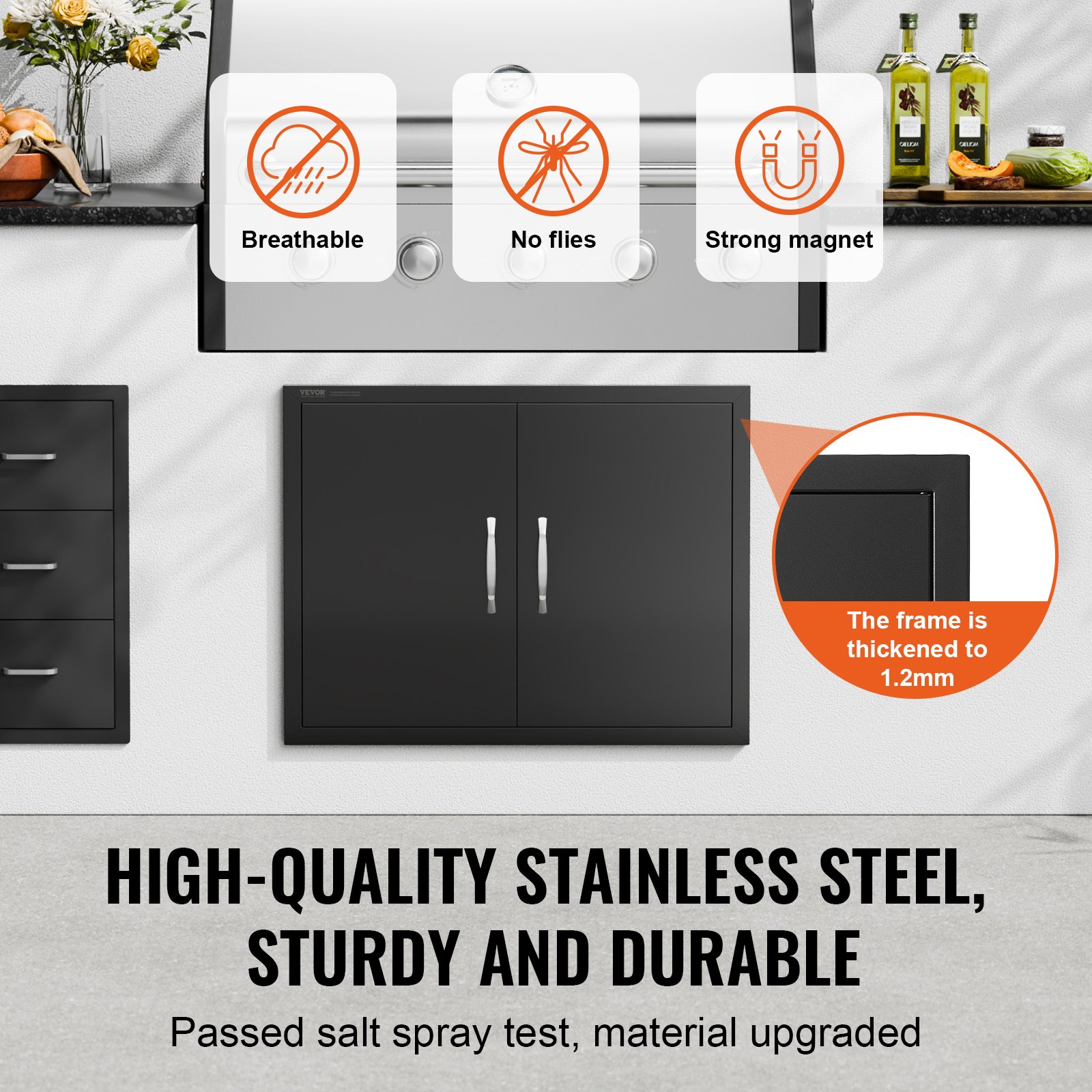 VEVOR BBQ Access Door, 788x610 mm Double Outdoor Kitchen Door, Cold Plate Flush Mount Door, Wall Vertical Door with Handles, for BBQ Island, Grilling Station, Outside Cabinet
