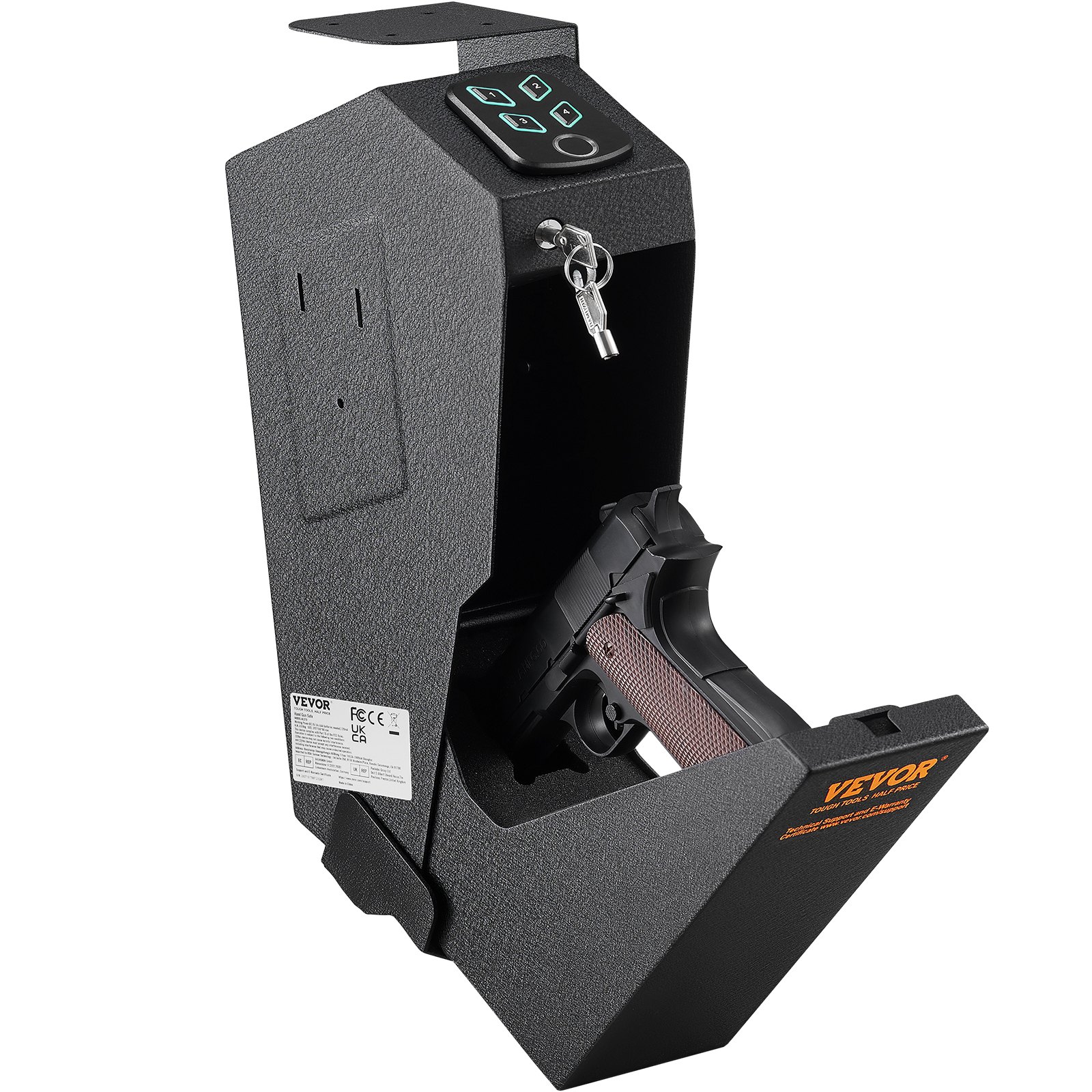 Mounted Gun Safe for Pistols Biometric Gun Safe 3 Access Ways for 1 Pistol