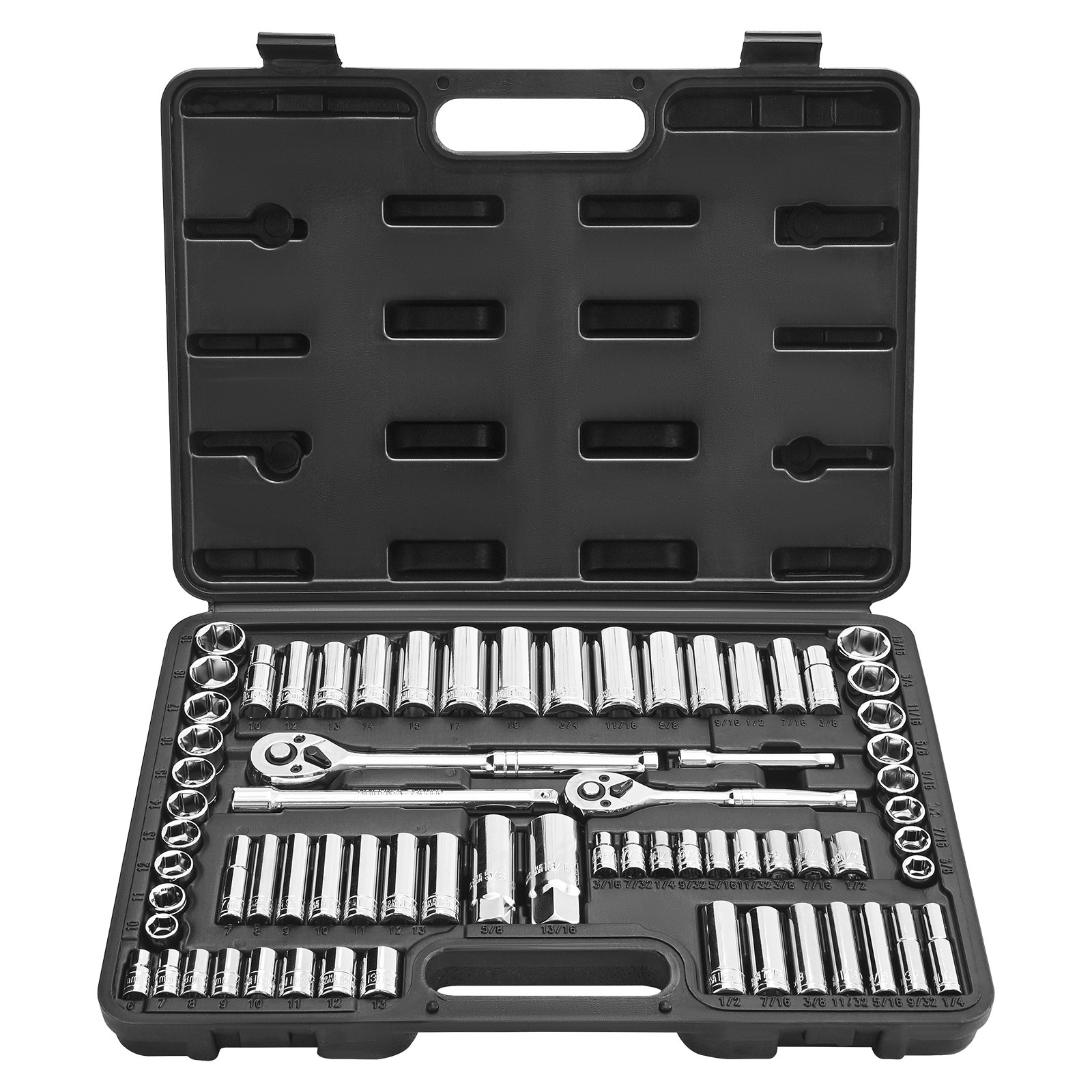 Socket Set, 69 Pieces, 9.5 & 6.4 mm Drive Socket and Ratchet Set, SAE and Metric, Deep and Standard, Mechanic Tool Kit with Accessories and Storage Case, CR-V Alloy Steel, for Auto Repair