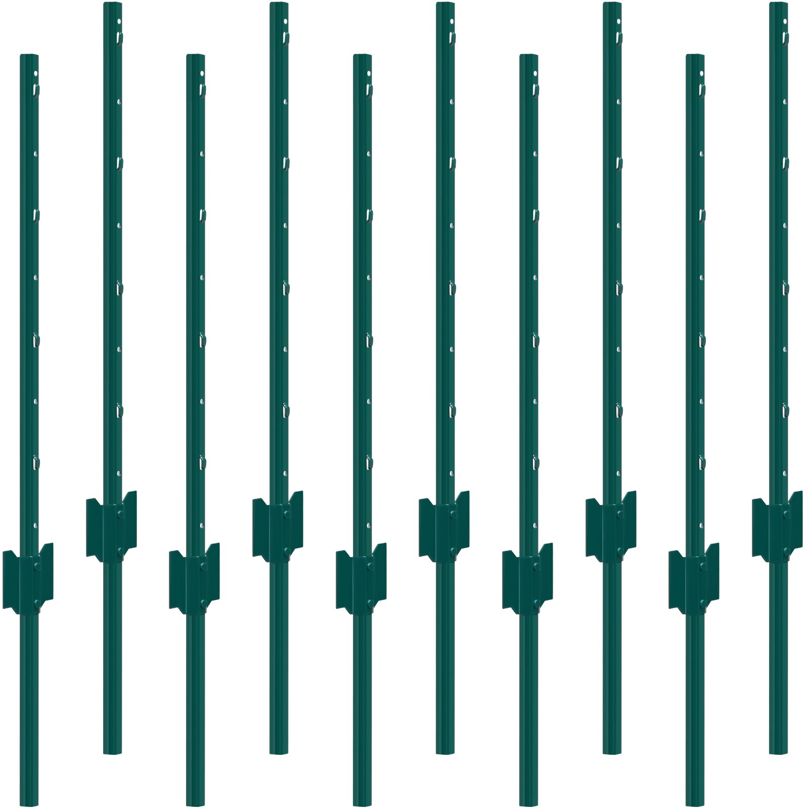 3 Feet Fence Post, 10 Pack U-Channel Heavy Duty Metal Fence Posts, Sturdy Steel Fence Stakes for Garden Yard, Lawn, Farms and Outdoor Wire Fencing, Green