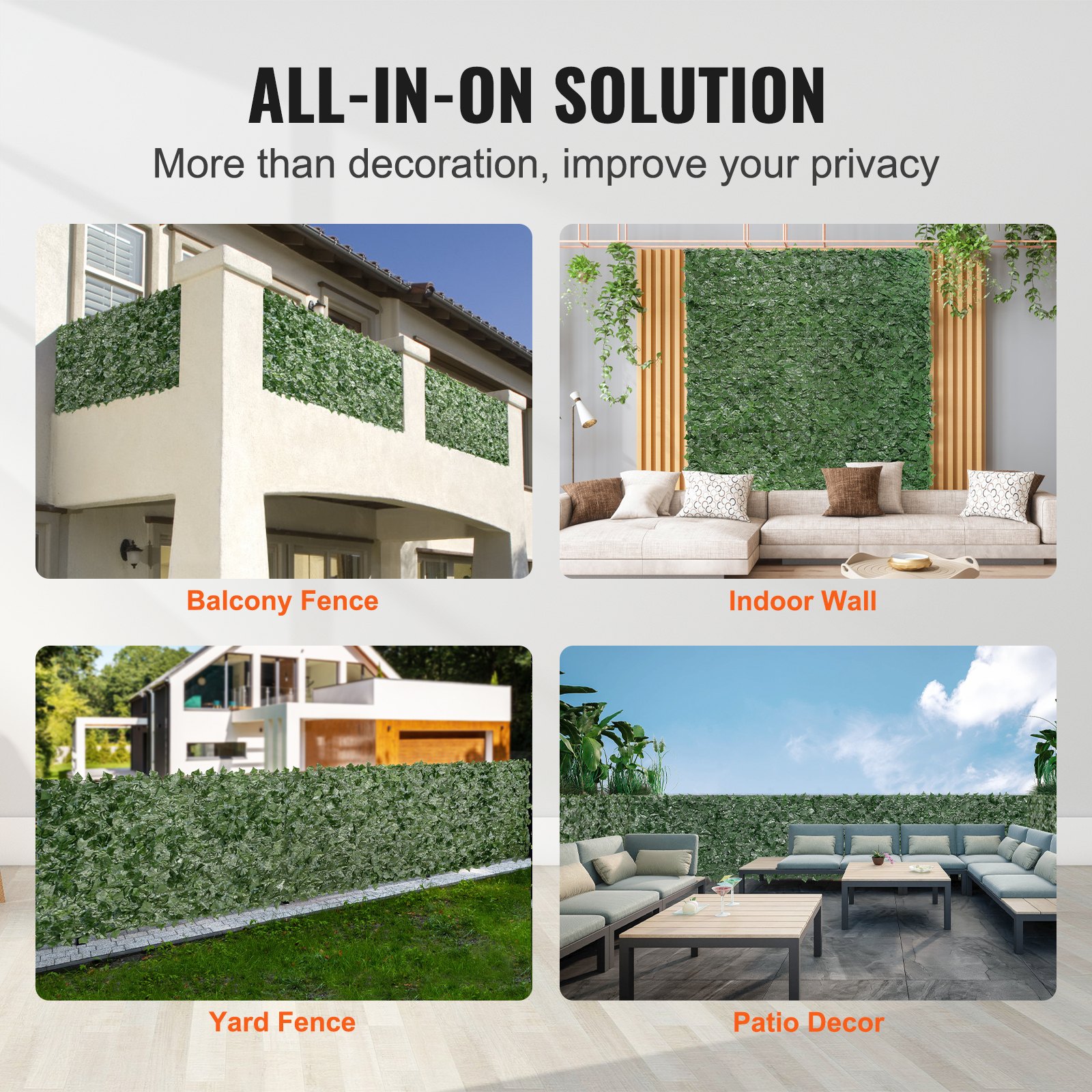 VEVOR Ivy Privacy Fence, 990 x 2490 mm Artificial Green Wall Screen, Greenery Ivy Fence with Mesh Cloth Backing and Strengthened Joint, Faux Hedges Vine Leaf Decoration for Outdoor Garden, Yard