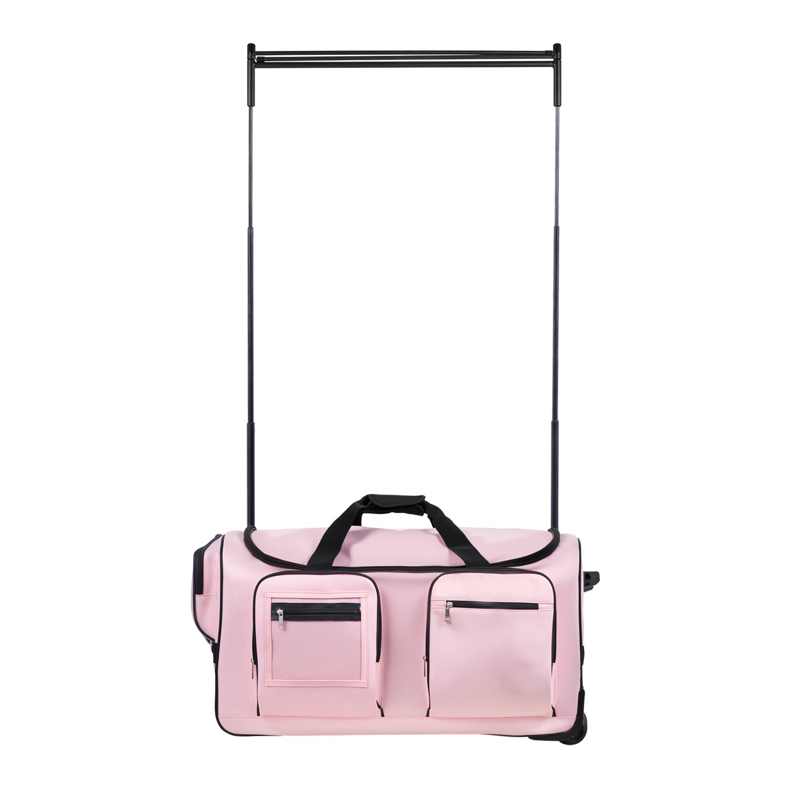 Dance Bag with Garment Rack, 736.6 mm Rolling Dance Duffel, with Wheels, USB Port, Height Adjustable Clothes Rack, Privacy Protection Curtain, Ideal for Travel and Competitions, Matte Pink