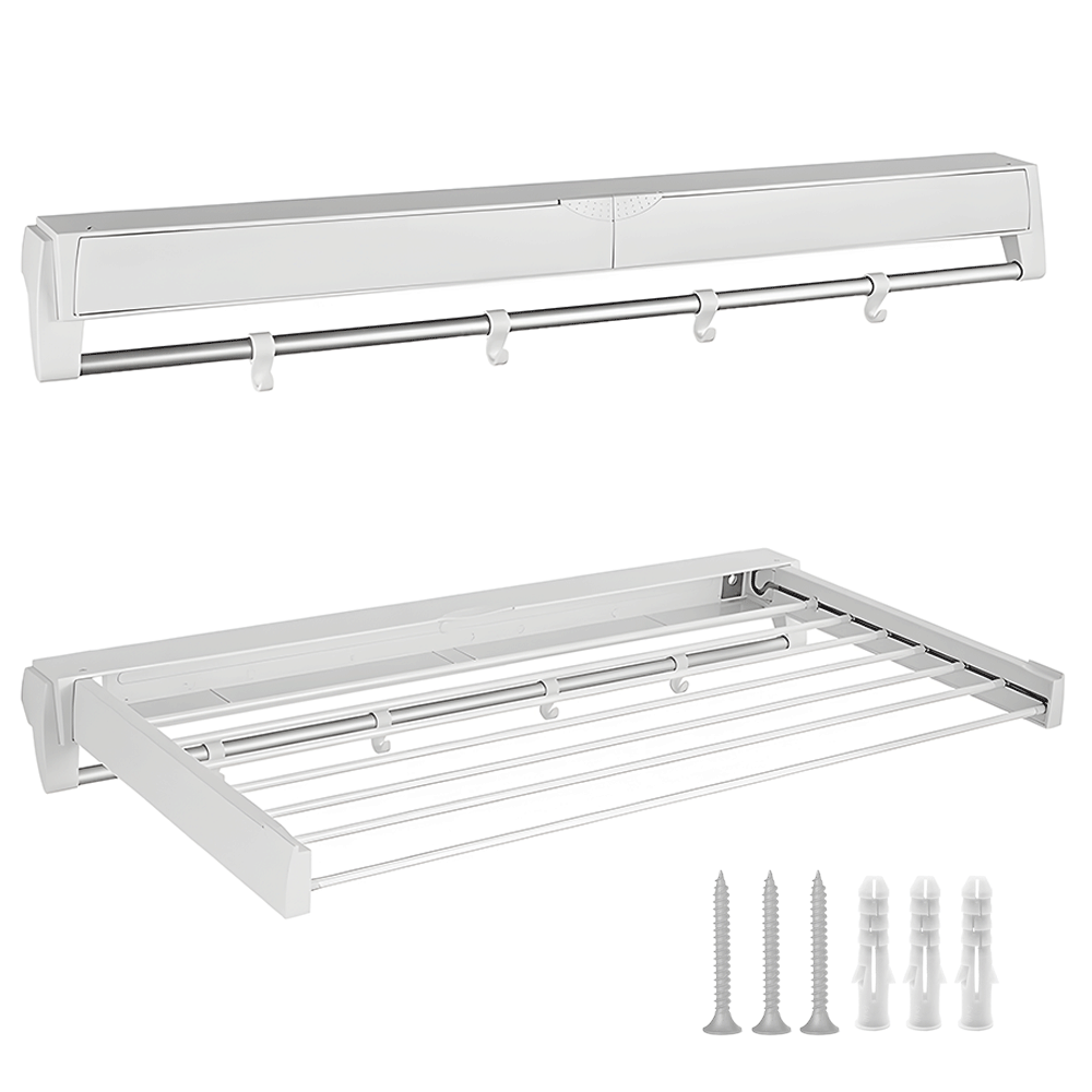 Alston Wall Mounted Drying Rack Clothes Airer Space Saver Folding Dryer Bearing Capacity 12KG Foldable Rail With Hooks Indoor Outdoor Balcony Laundry White Alston Wall Mounted Drying Rack Clothes Airer Space Saver Folding Dryer Bearing Capacity 12KG Foldable Rail With Hooks Indoor Outdoor Balcony Laundry White