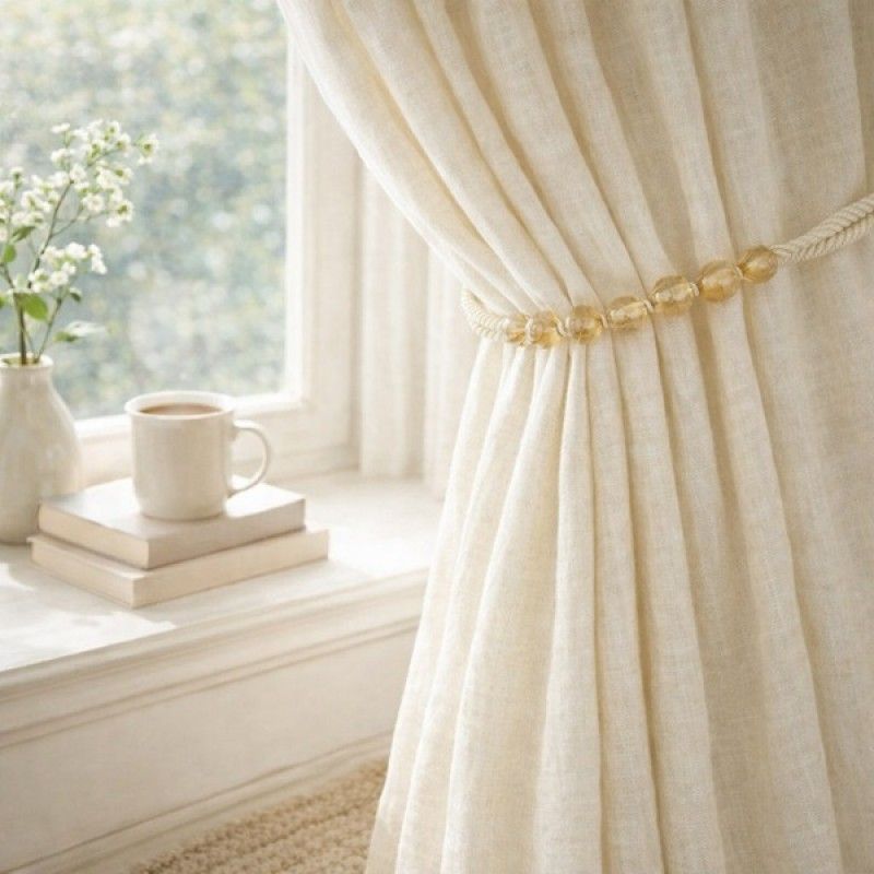 Cream Beaded Rope Curtain Tieback Cream Beaded Rope Curtain Tieback