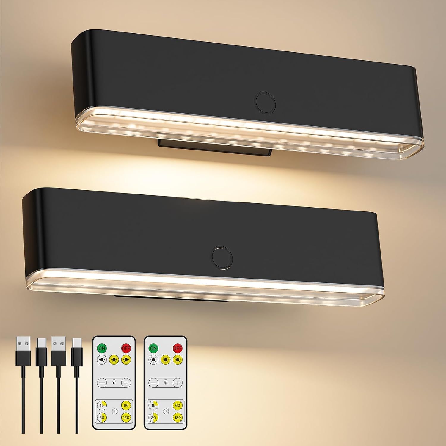 Battery Operated Wall Sconce Set of 2 Wireless Wall Lamp with Remote Control & Touch Control Rechargeable LED Wall Lights 3 Color Temperatures 360° Rotatable for Bedroom Living Room Black Battery Operated Wall Sconce Set of 2 Wireless Wall Lamp with Remote Control & Touch Control Rechargeable LED Wall Lights 3 Color Temperatures 360° Rotatable for Bedroom Living Room Black