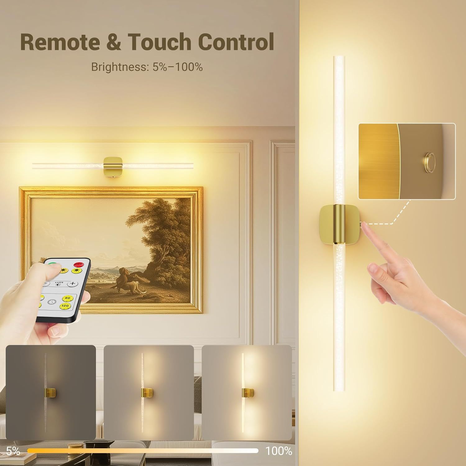Gold Battery Operated Wall Sconce Set of 2